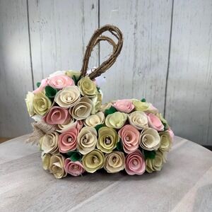 Laura Ashley Easter Bunny Woodchip Pastel Rose Wicker Ears Farmhouse Table Decor